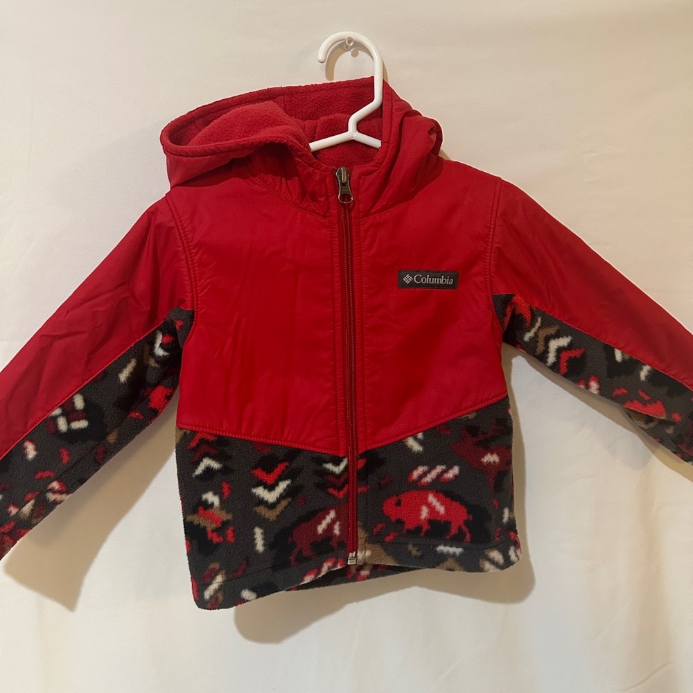 Columbia Vibrant Red Hybrid Toddler Steens Mt Overlay Hooded Fleece